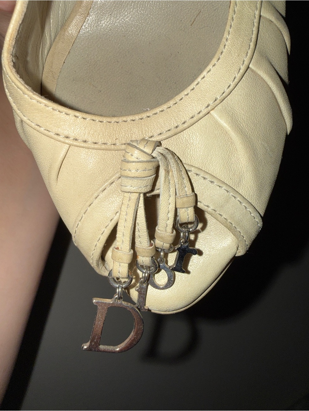 Y2K Vintage Dior Cream Gipsy Galliano Leather Slingback Heels with Charm Tassels